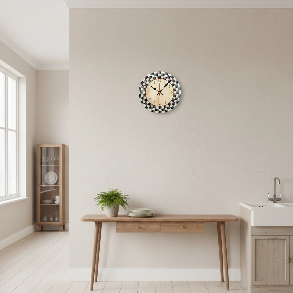 Horloge murale damier artisanal