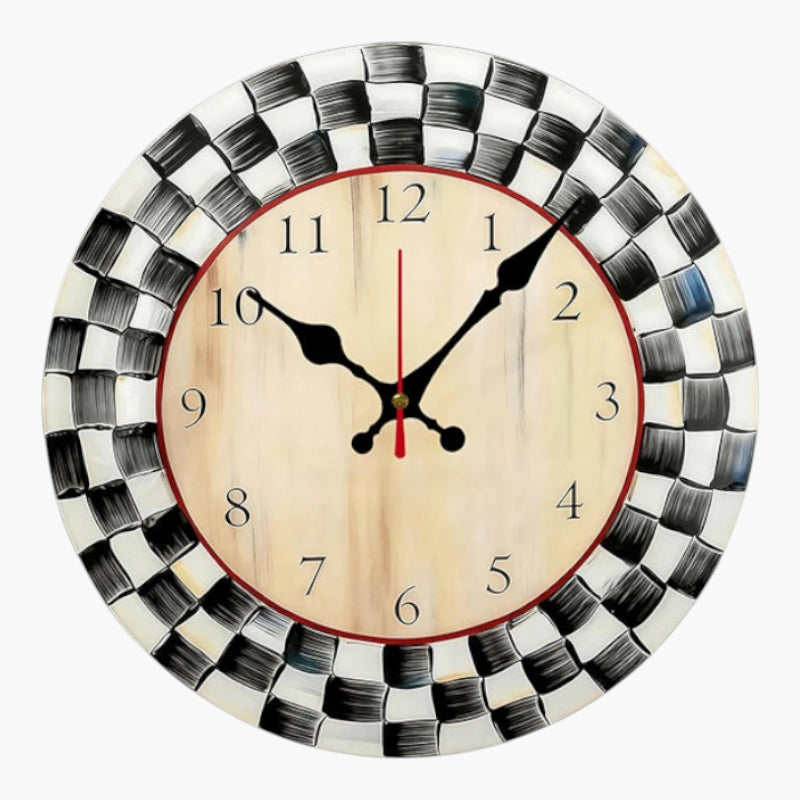 Horloge murale damier artisanal 25 cm