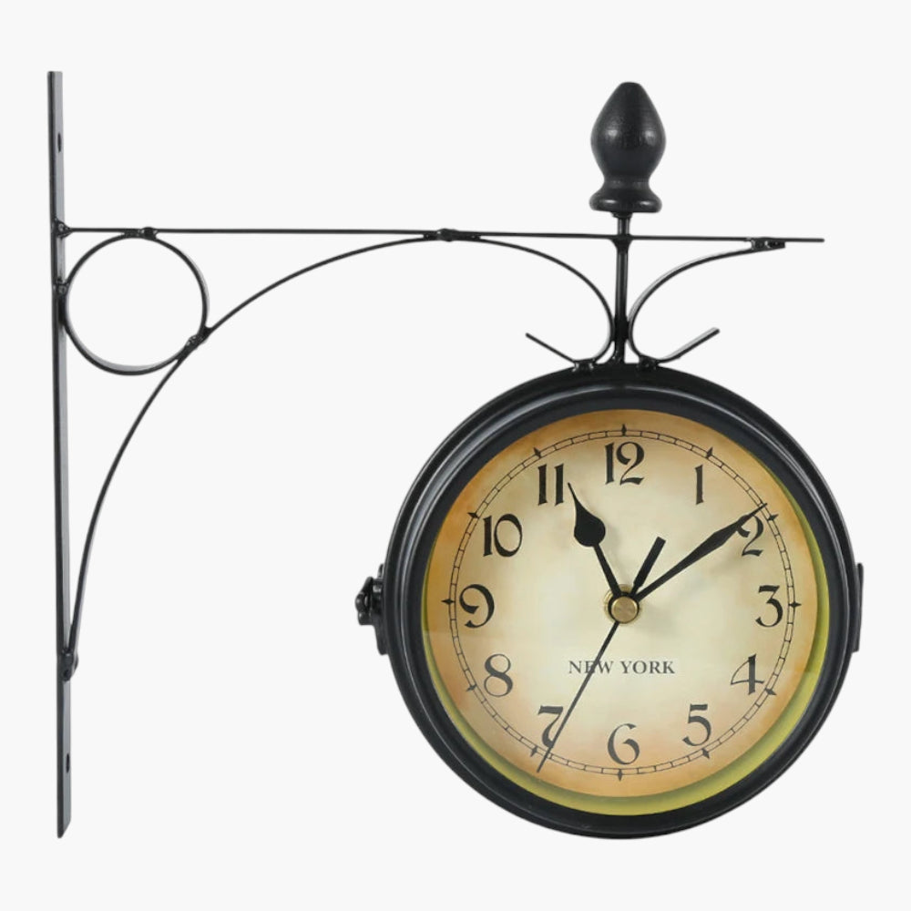 Horloge murale double cadran Noir 20 x 25 cm