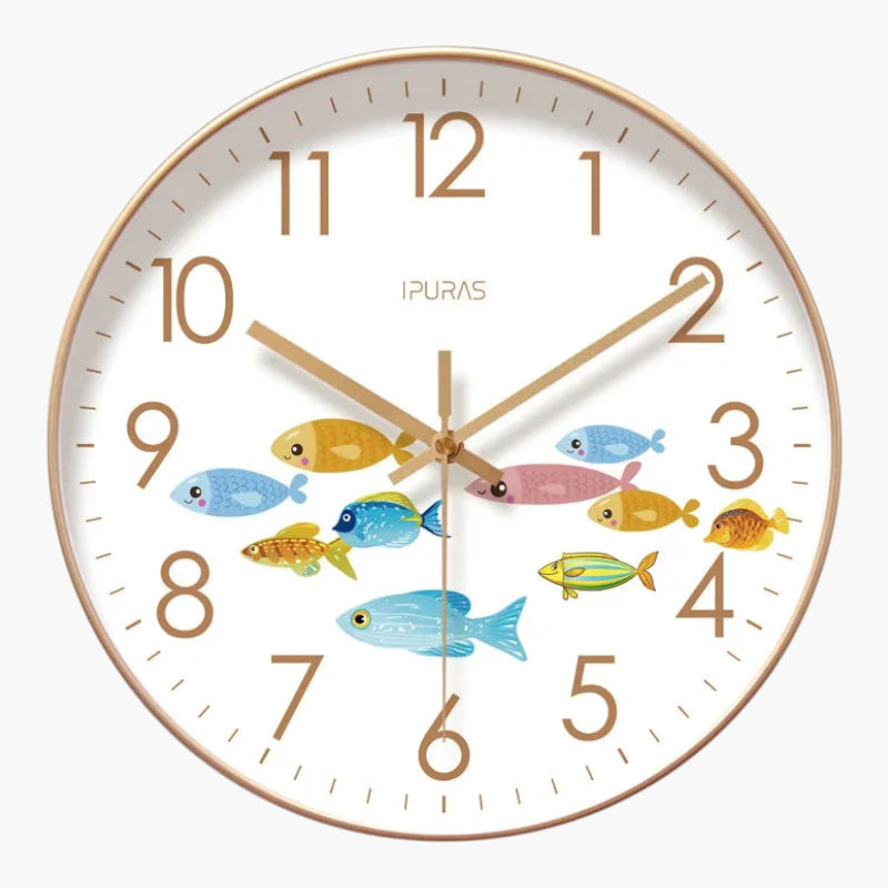 Horloge murale effet aquarium Or