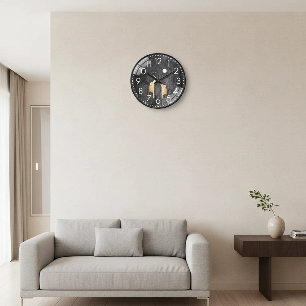 Horloge murale éléphants dorés verre