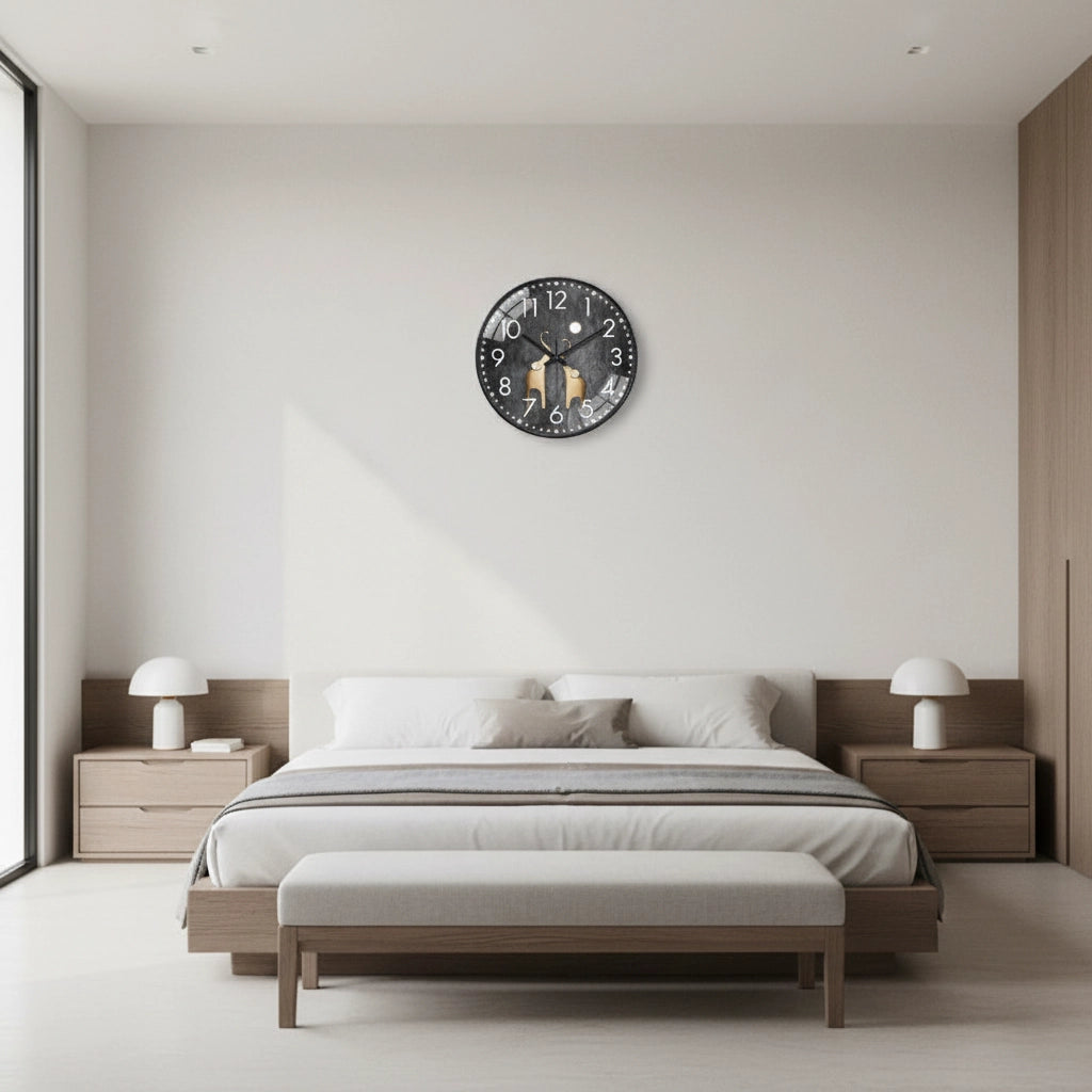 Horloge murale éléphants dorés verre Image