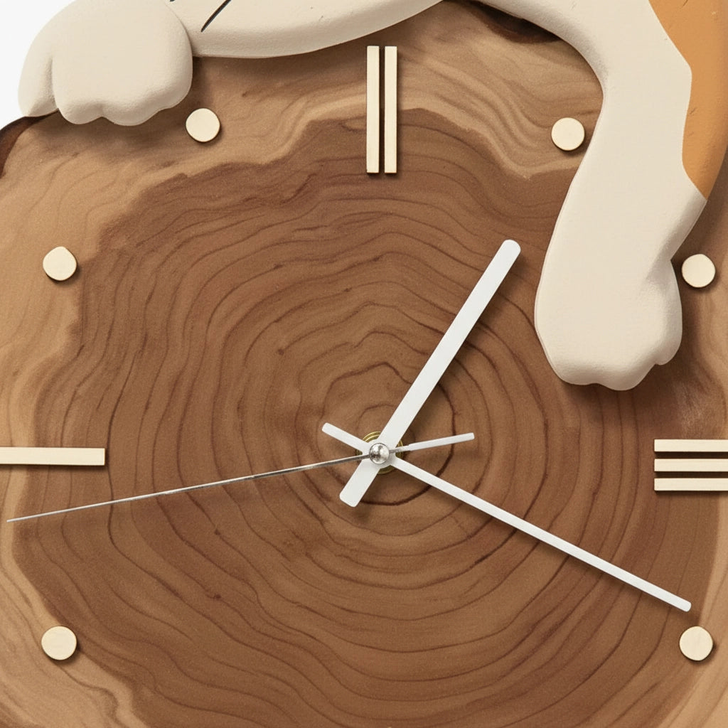 Horloge murale félin rondin animé