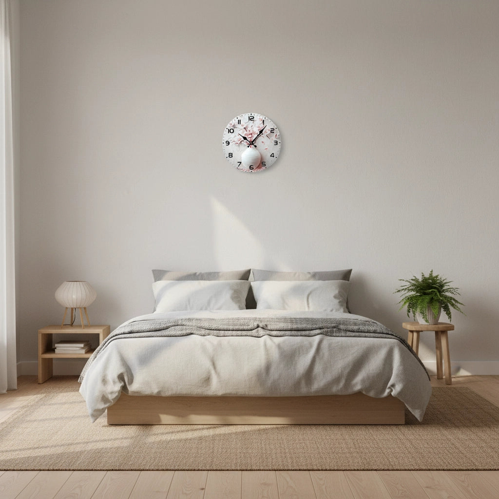 Horloge murale florale bois silencieuse