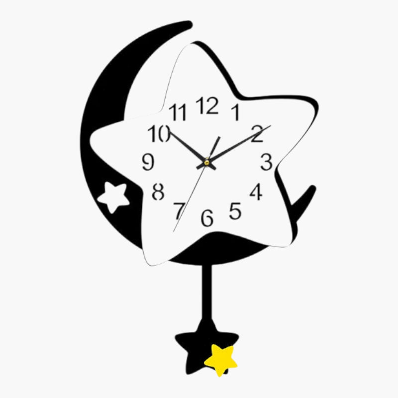 Horloge murale lune étoile enfant Noir & Blanc 30 cm