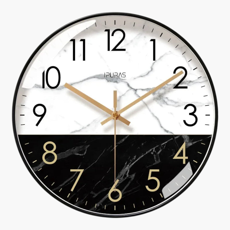 Horloge murale marbre bicolore verre Noir