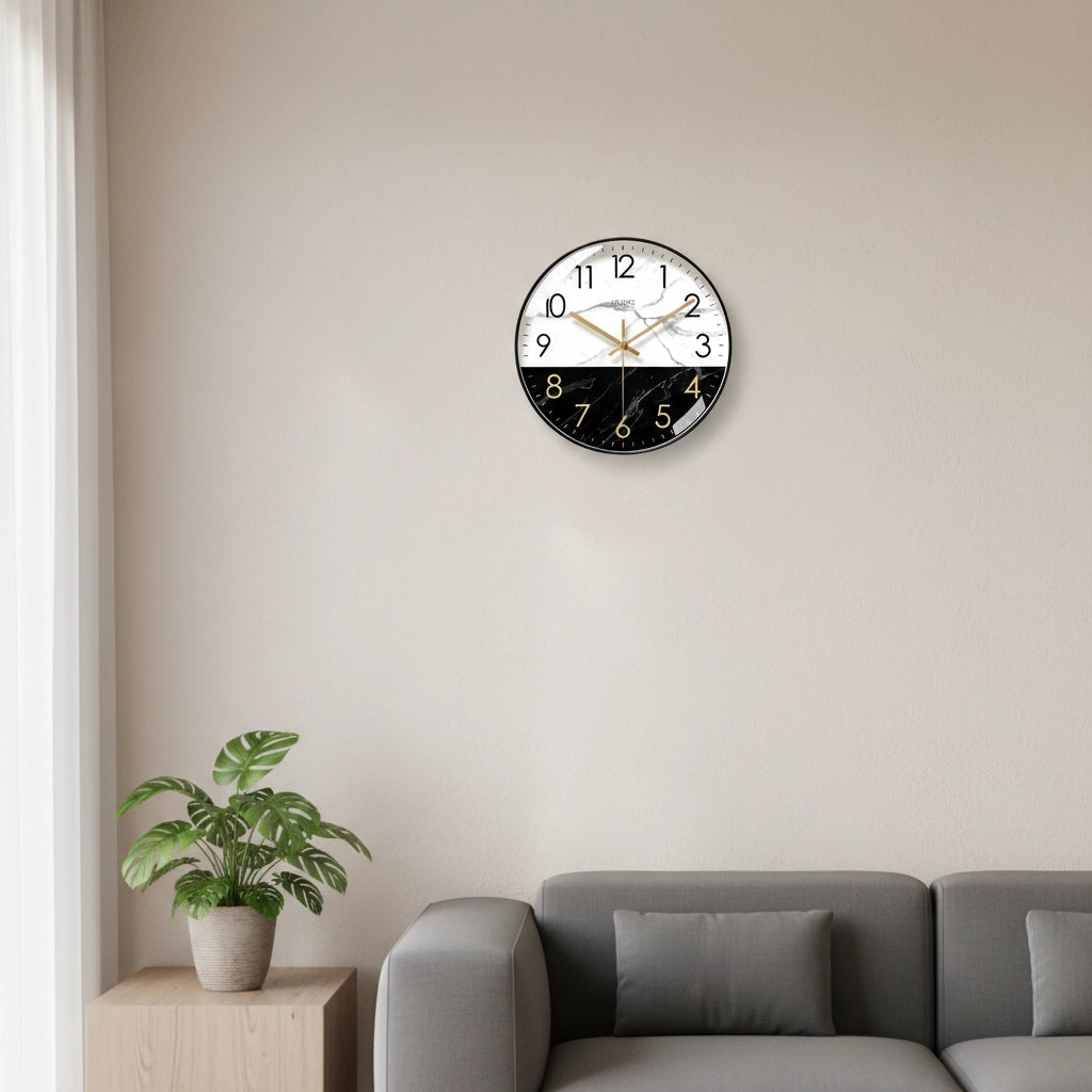 Horloge murale marbre bicolore verre