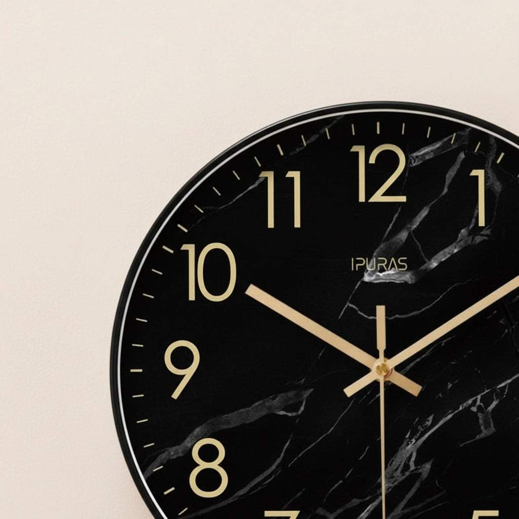 Horloge murale marbre noir doré