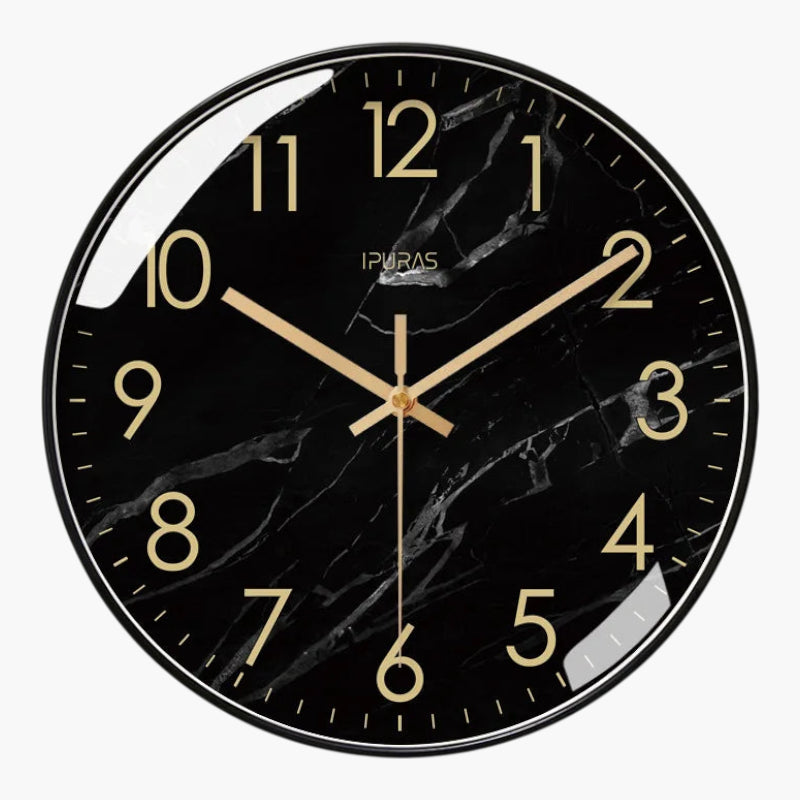 Horloge murale marbre noir doré Noir
