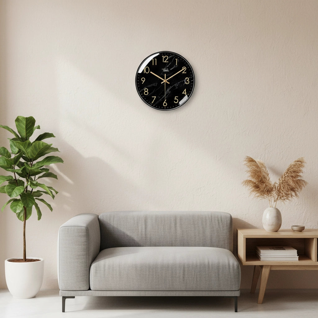 Horloge murale marbre noir doré