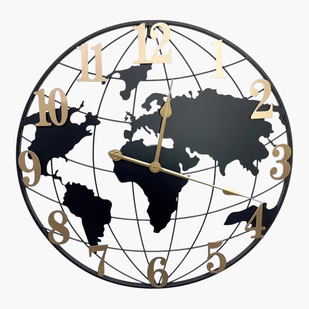 Horloge murale monde design Noir & Or 60 cm