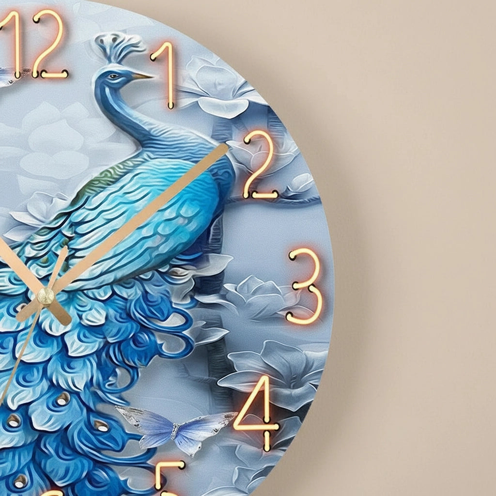 Horloge murale paon verre brillant