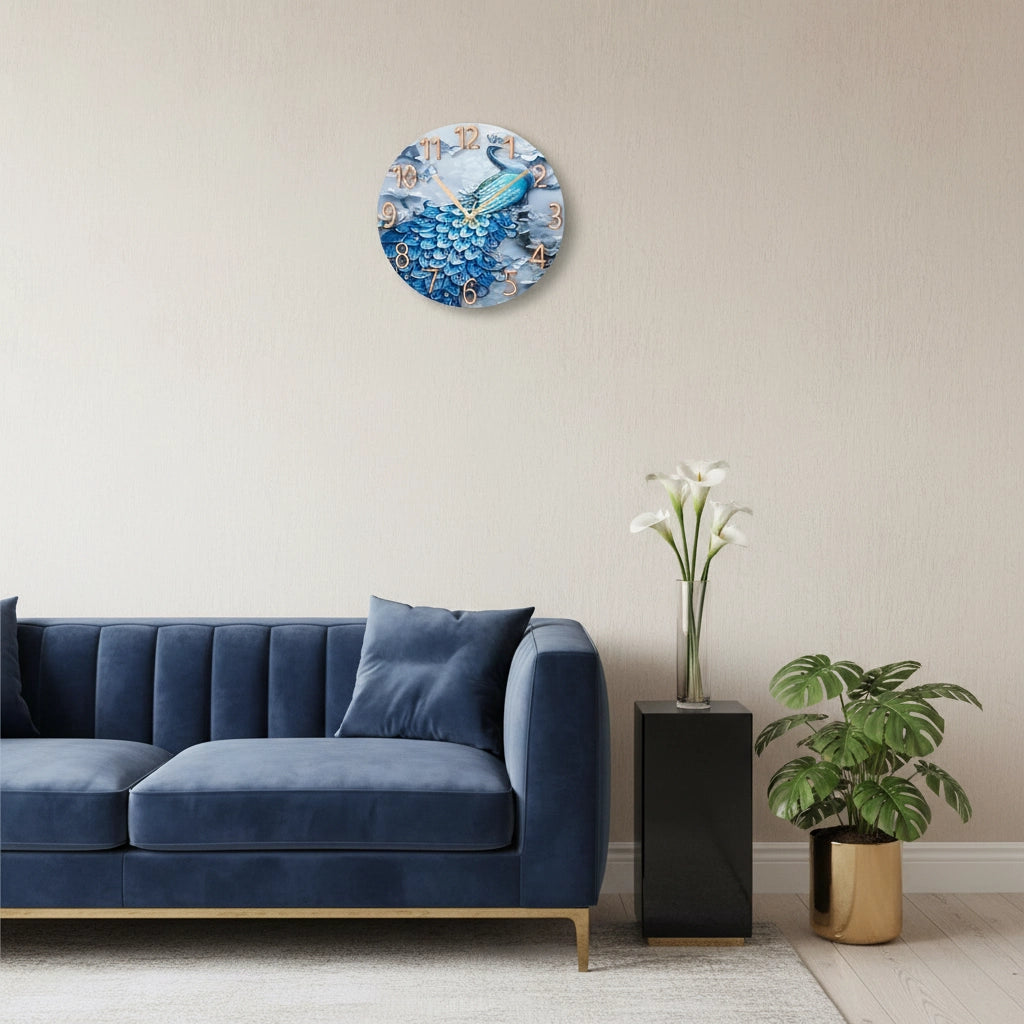 Horloge murale paon verre brillant