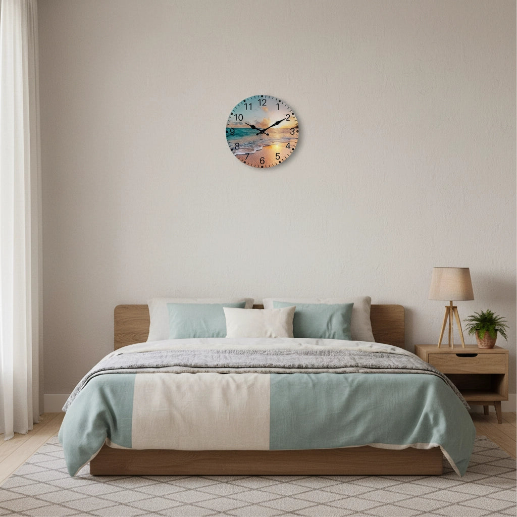 Horloge murale plage crépuscule mdf
