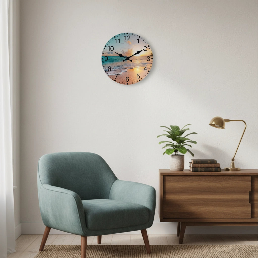 Horloge murale plage crépuscule mdf Image