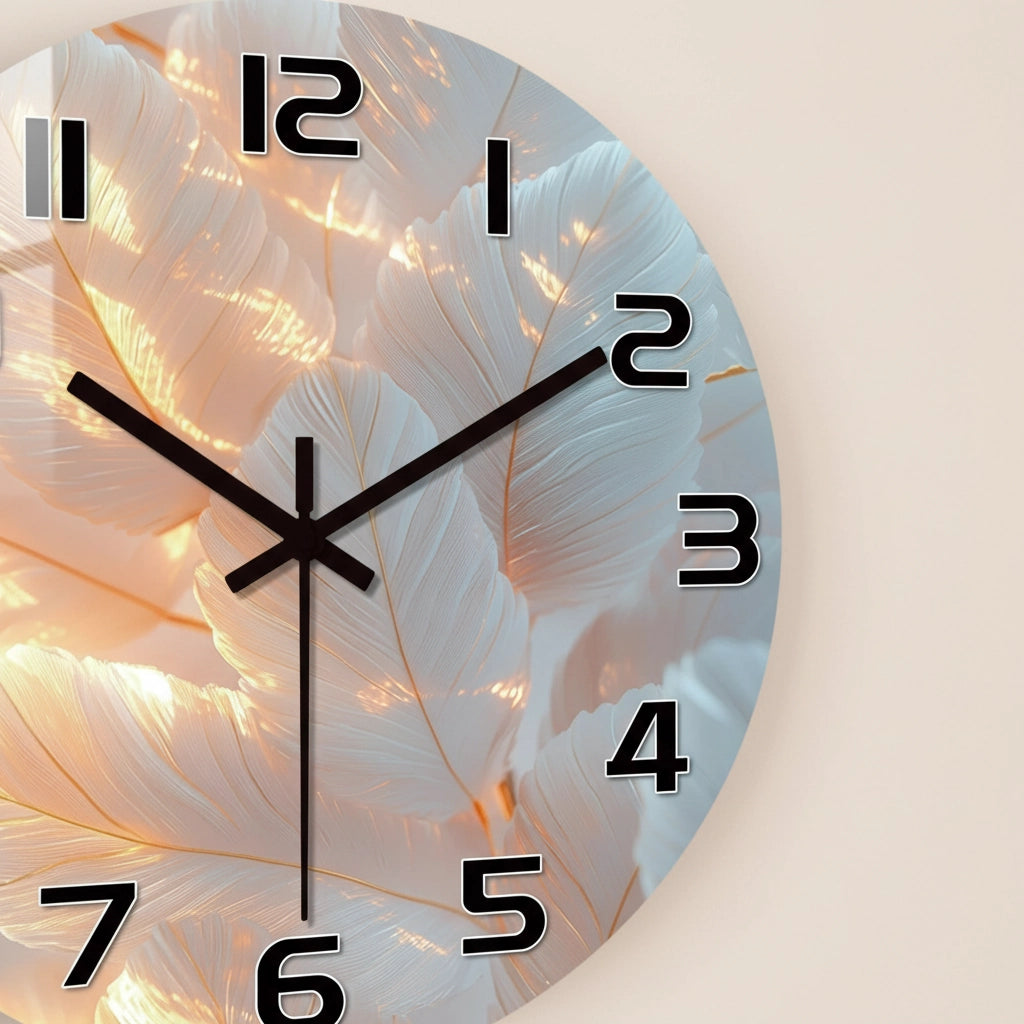 Horloge murale plumes blanches acrylique Image