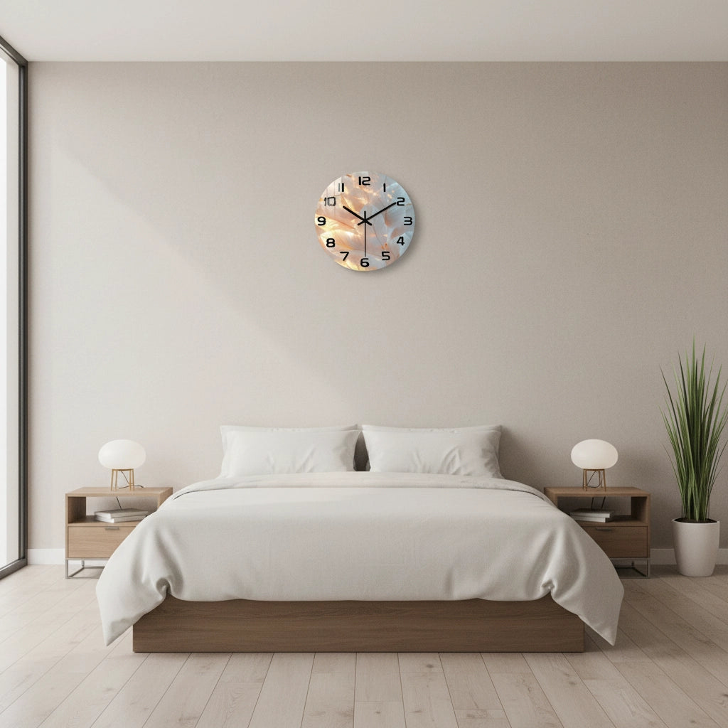 Horloge murale plumes blanches acrylique