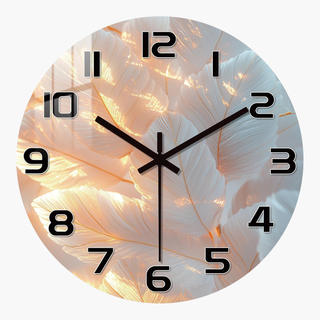 Horloge murale plumes blanches acrylique