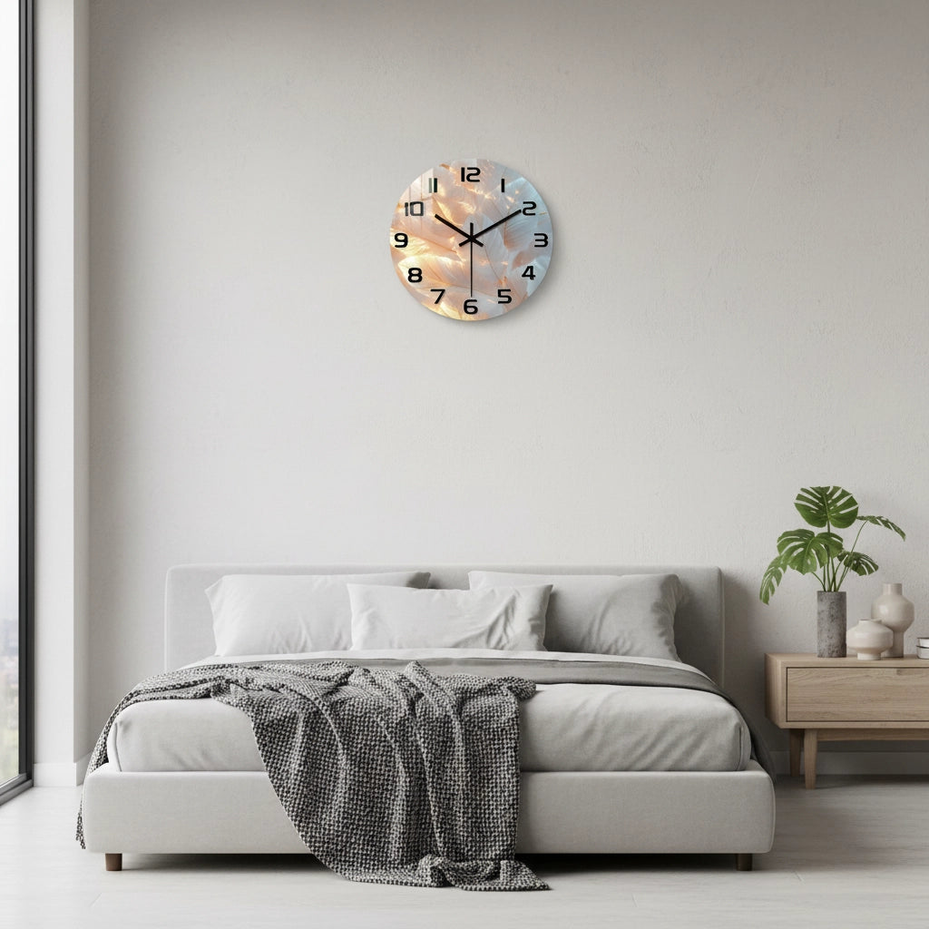 Horloge murale plumes blanches acrylique