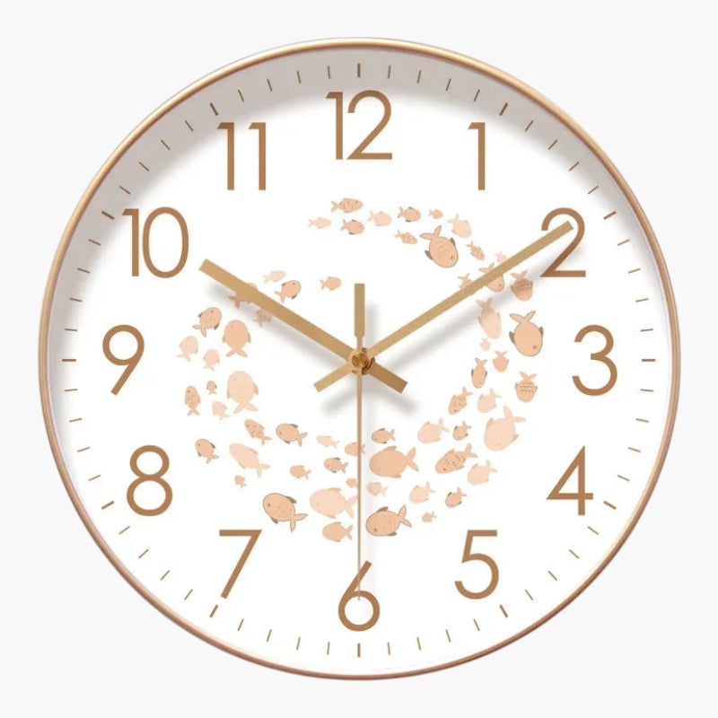 Horloge murale poissons vortex Or