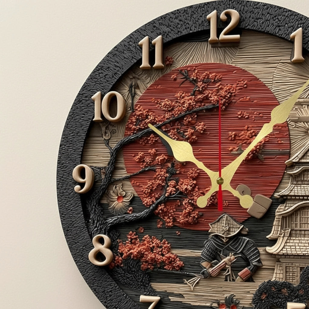 Horloge murale samouraï sakura bois