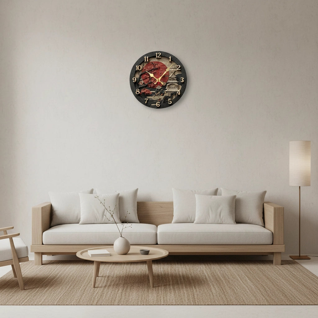 Horloge murale samouraï sakura bois Image