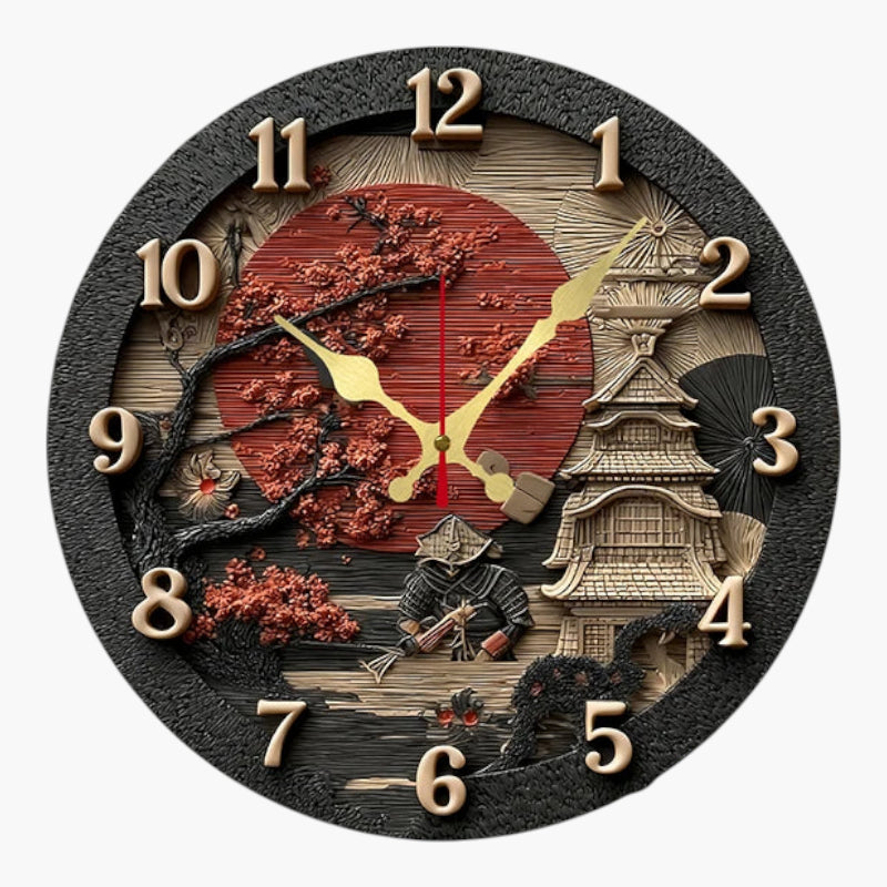 Horloge murale samouraï sakura bois 25 cm