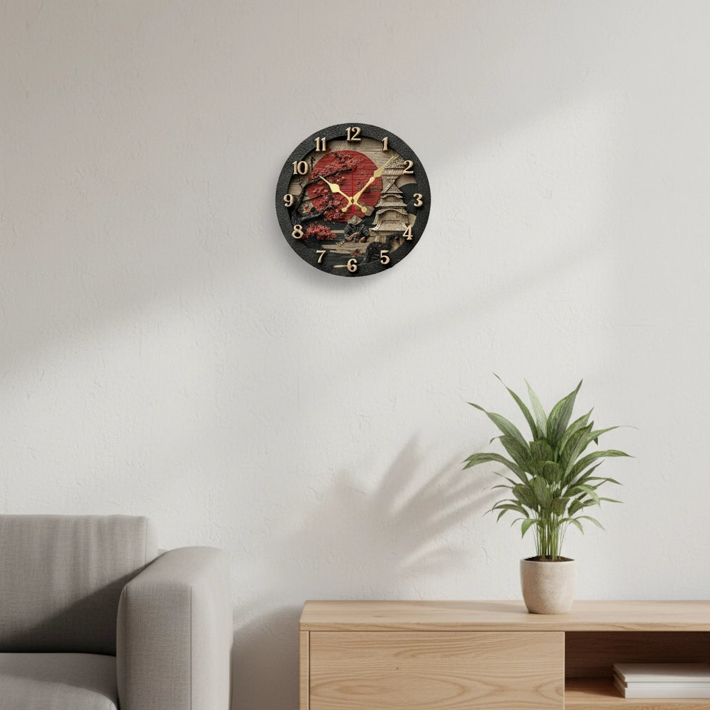 Horloge murale samouraï sakura bois Image