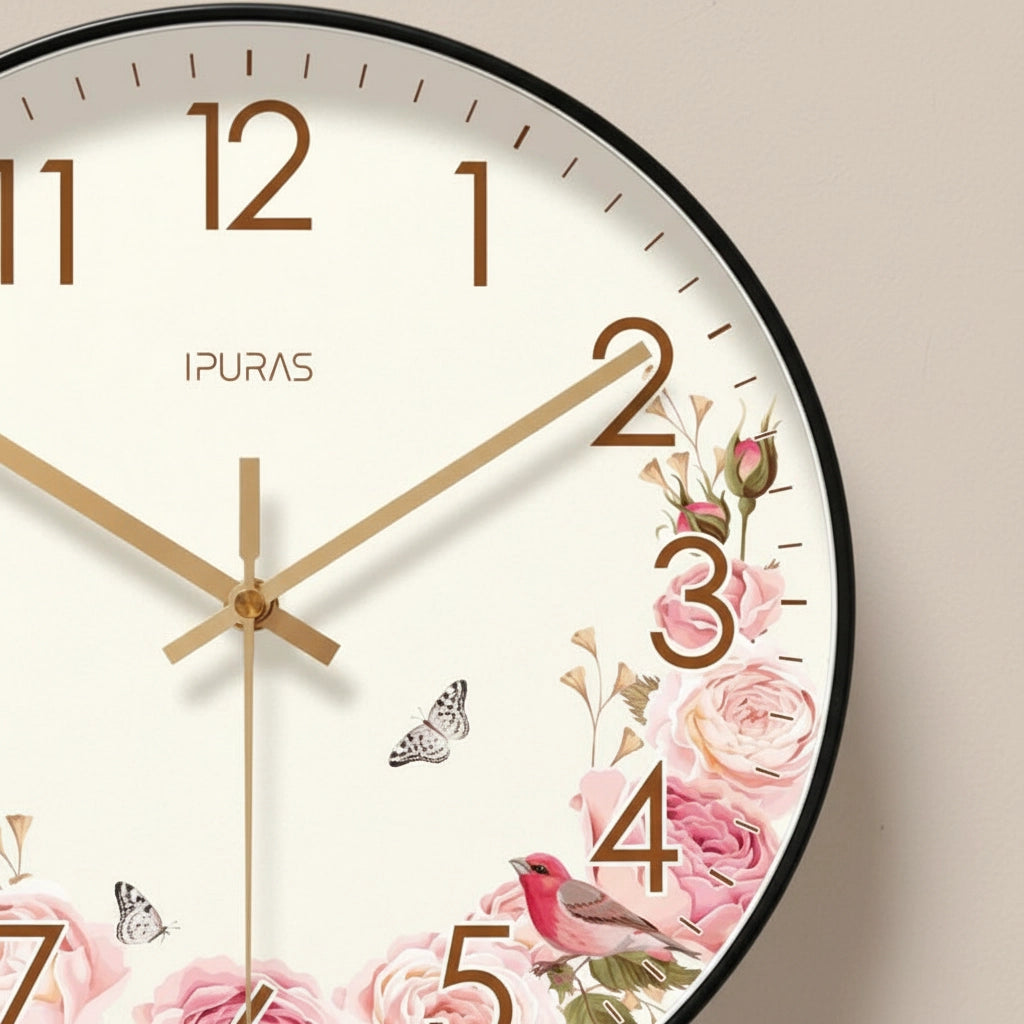 Horloge murale shabby chic fleuri