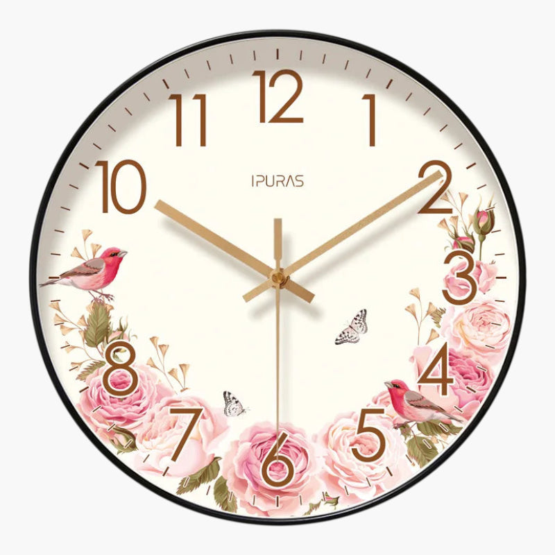 Horloge murale shabby chic fleuri Noir