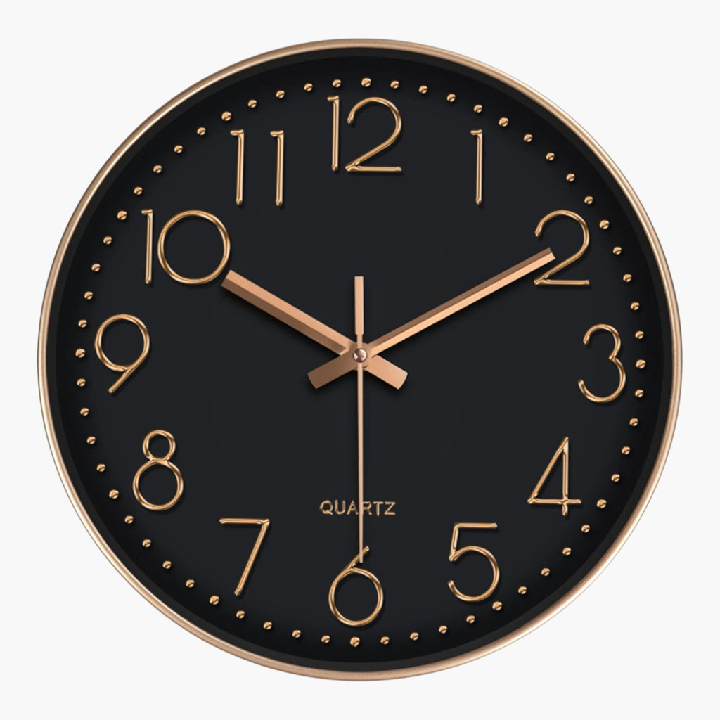 Horloge murale silencieuse moderne Noir & Or Rose