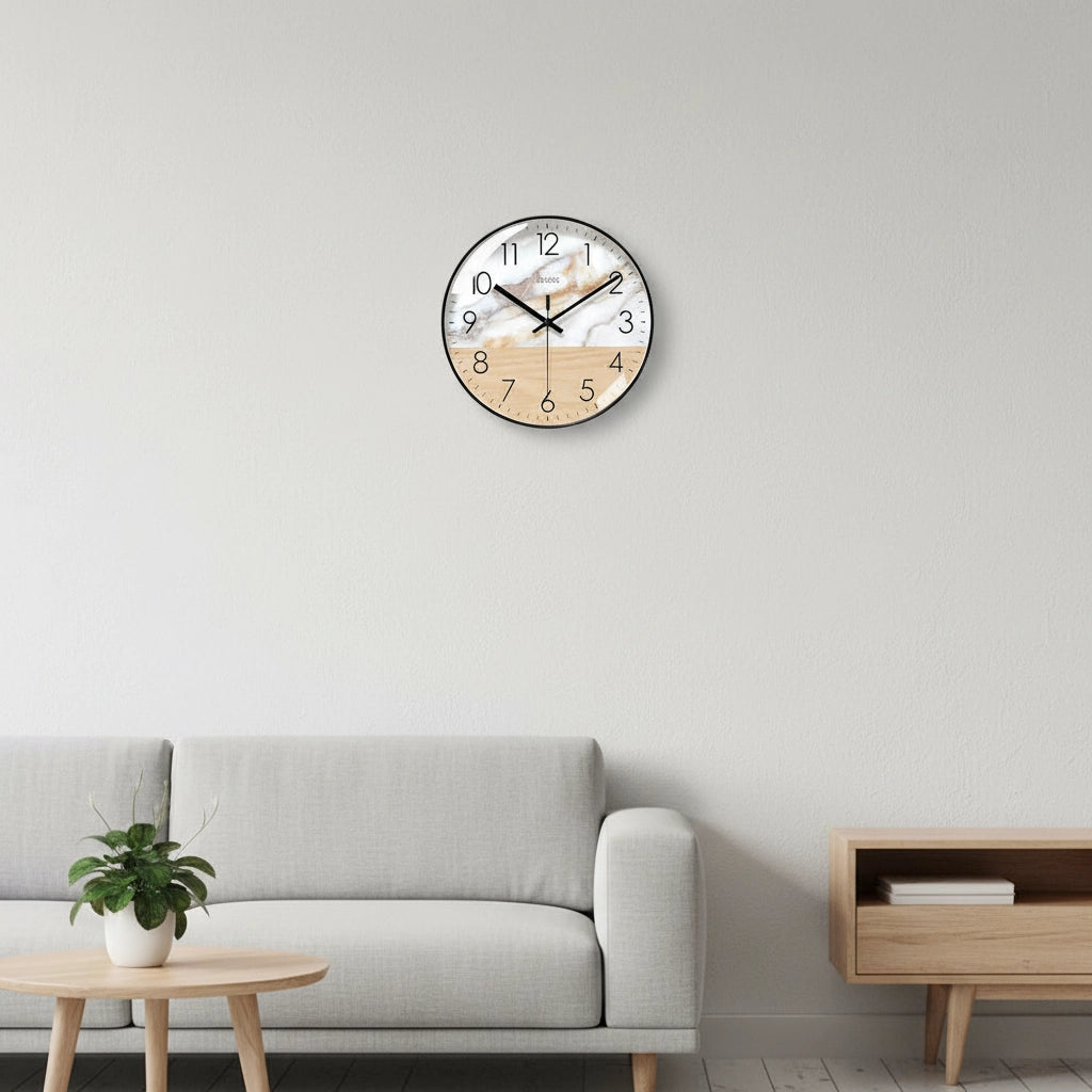 Horloge murale split marbre bois