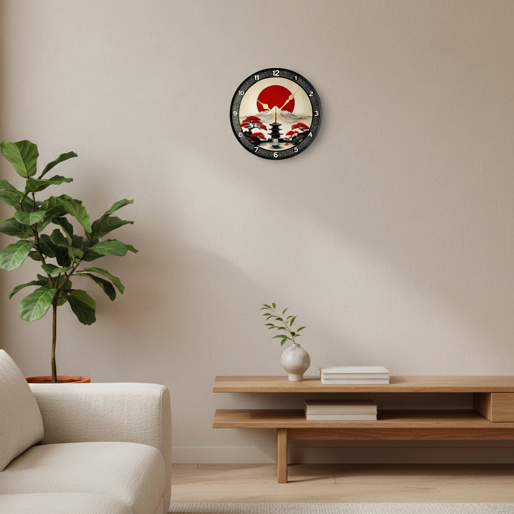 Horloge murale ukiyo-e fuji contraste