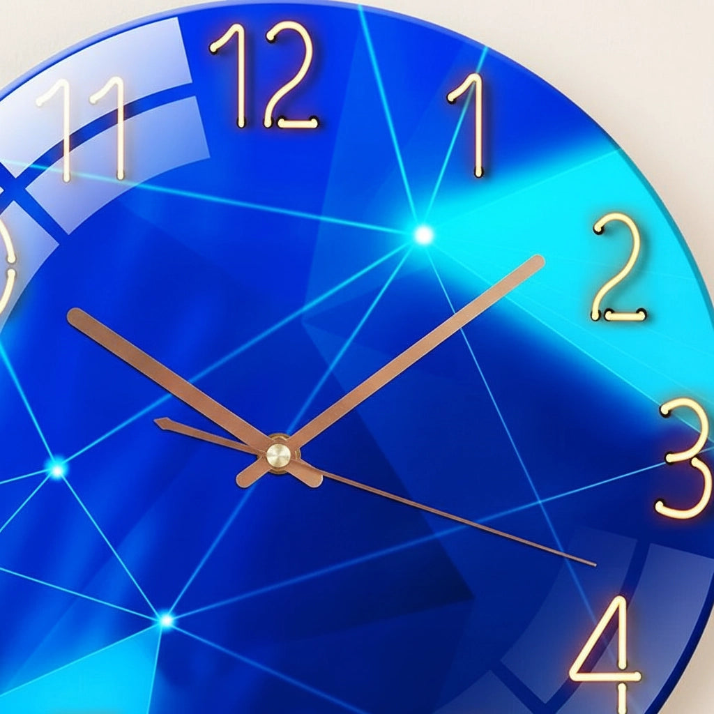 Horloge murale verre bleu abstrait
