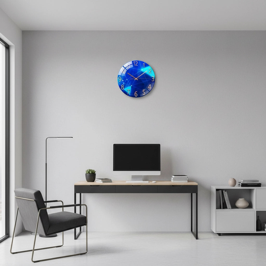 Horloge murale verre bleu abstrait Image