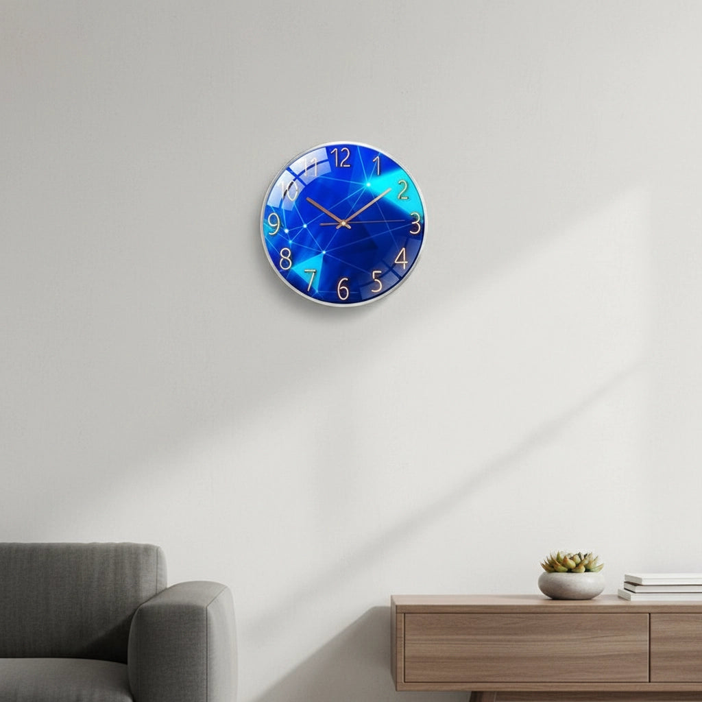 Horloge murale verre bleu abstrait