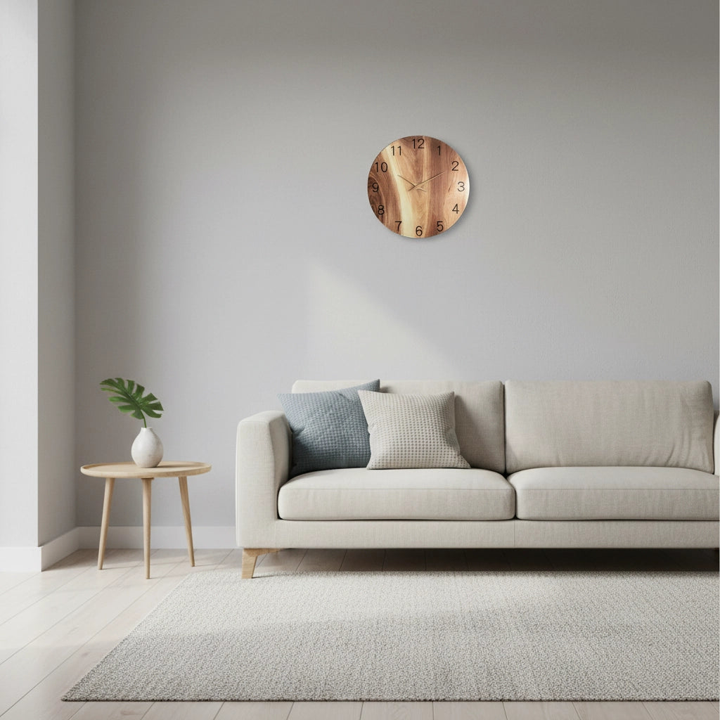 Horloge murale verre bois naturel Image