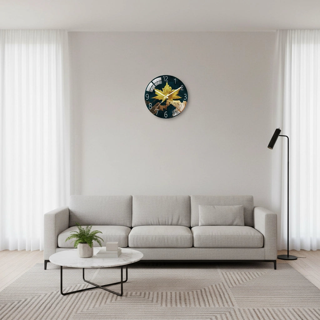 Horloge murale verre érable frameless