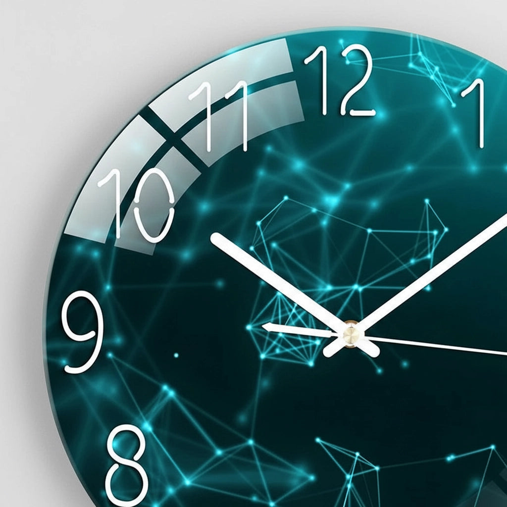 Horloge murale verre futuriste cyan
