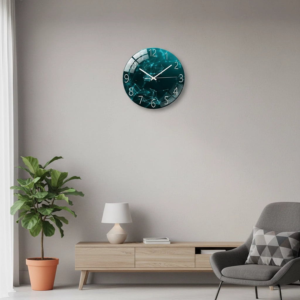 Horloge murale verre futuriste cyan Image