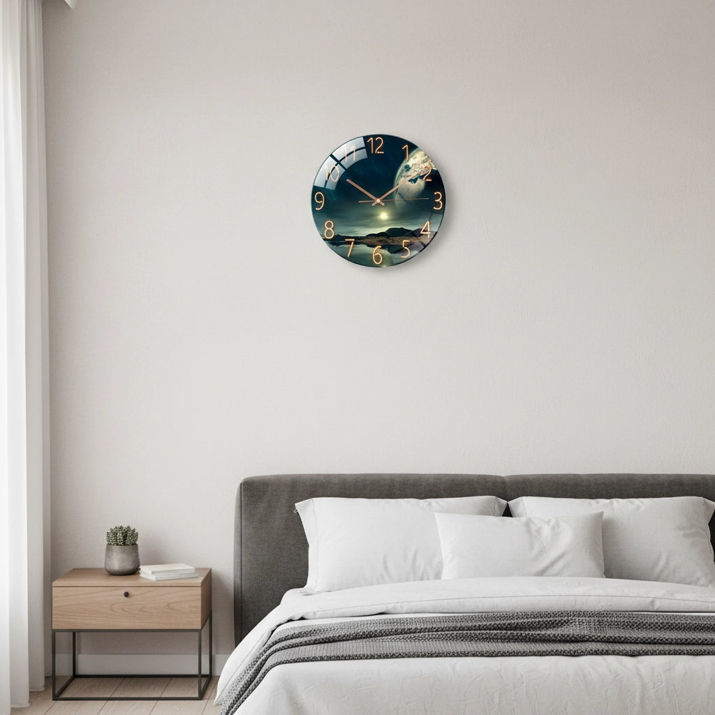 Horloge murale verre lunaire cuivré Image