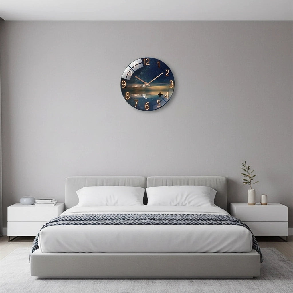 Horloge murale verre paysage sidéral