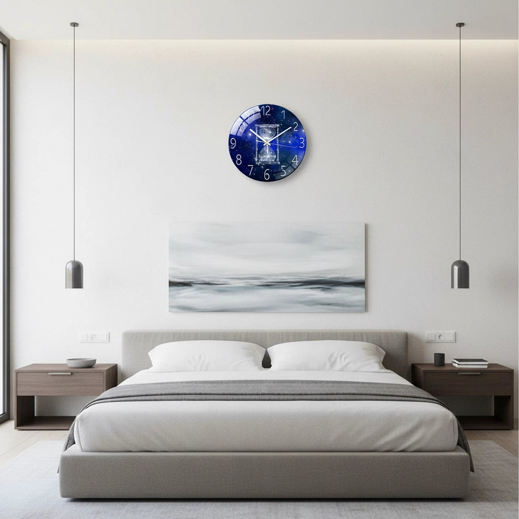 Horloge murale verre sablier galactique