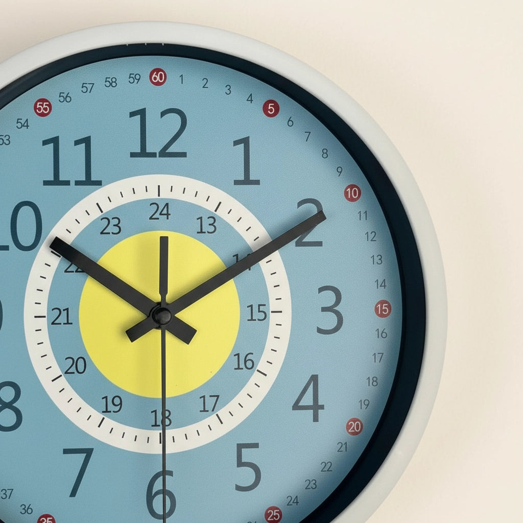 Pendule murale apprentissage bleu jaune