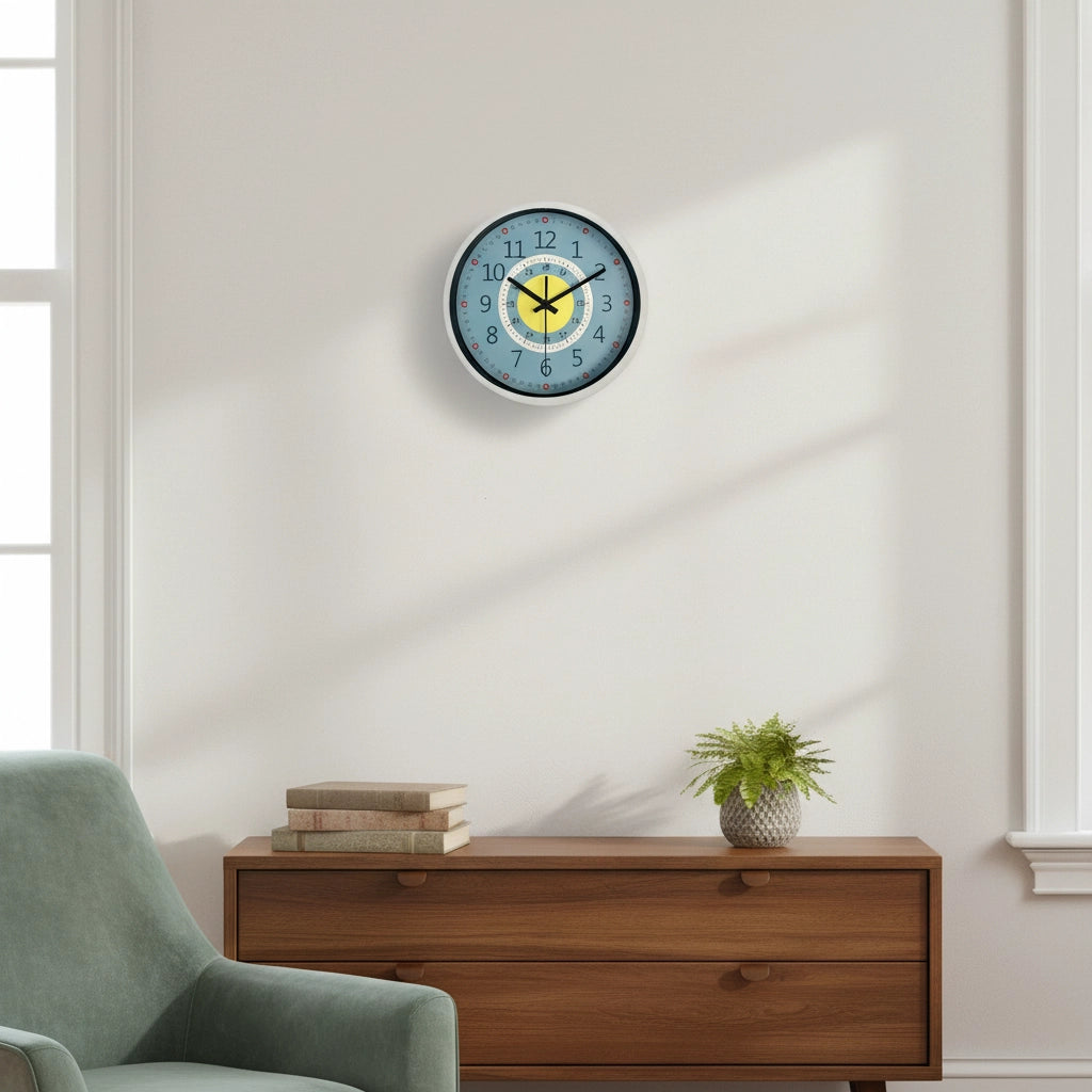 Pendule murale apprentissage bleu jaune
